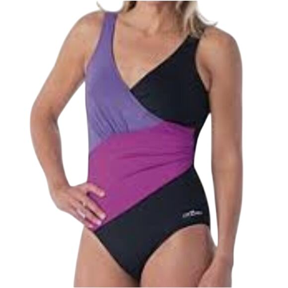Dolfin Women's Aquashape Color Block Ruched-Front One Piece Swimsuit Size 18* - Picture 1 of 11